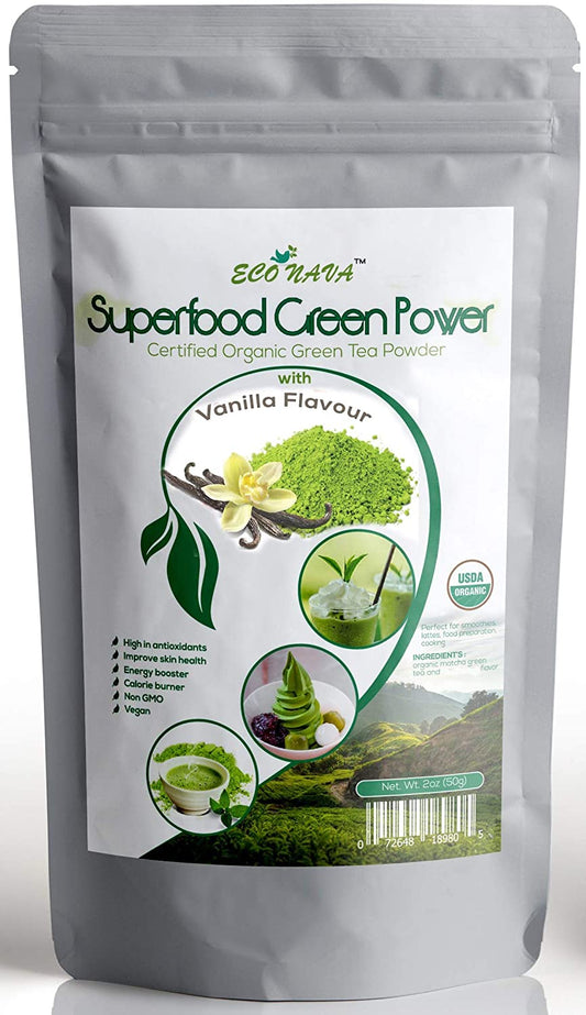 Econava Organic Matcha Green Tea Powder set of 4 Flavors - Vanilla, Blueberry, Mint, Strawberry(50g/2oz)