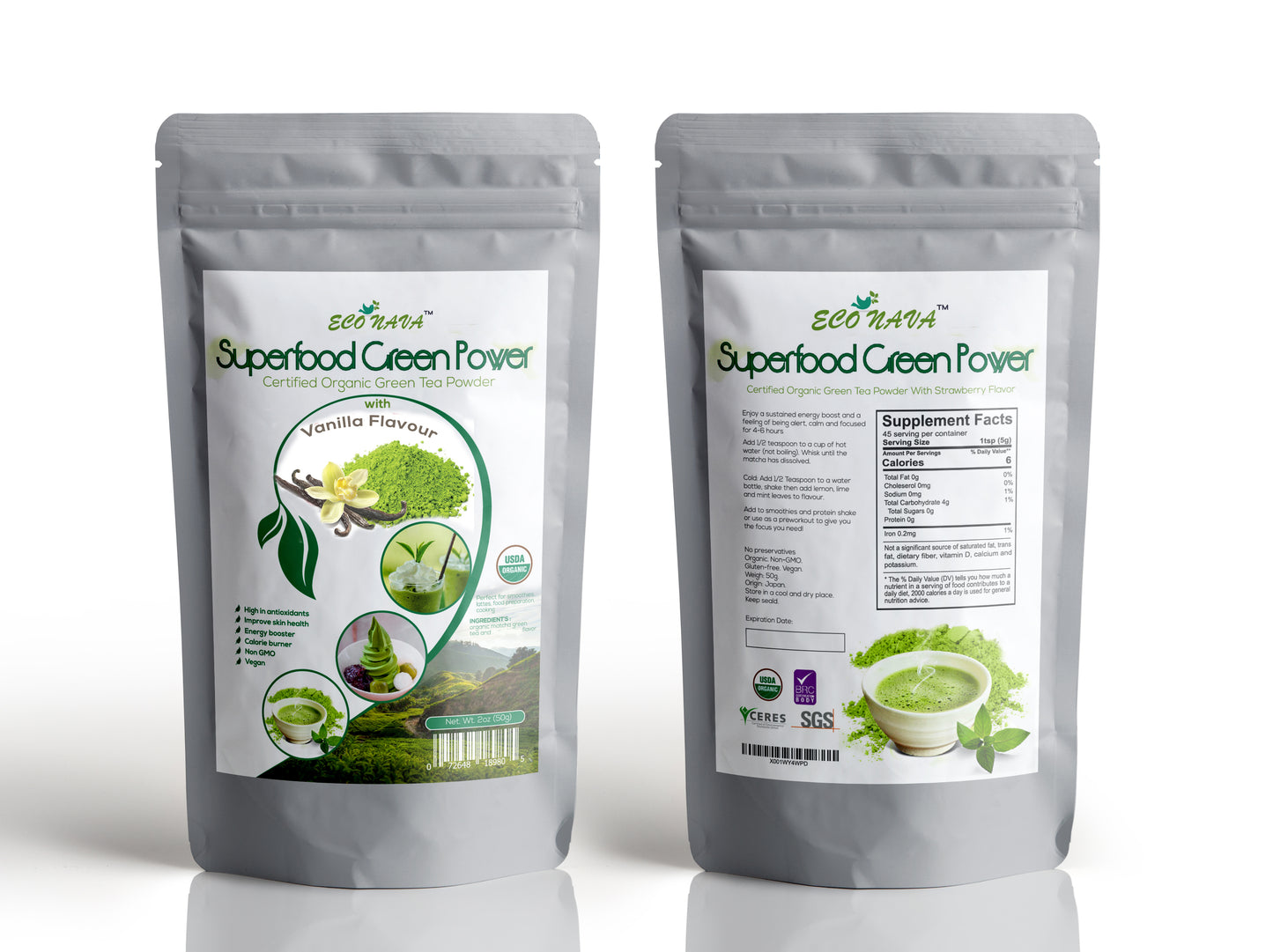 Econava Vanilla Flavor Matcha Powder 50g