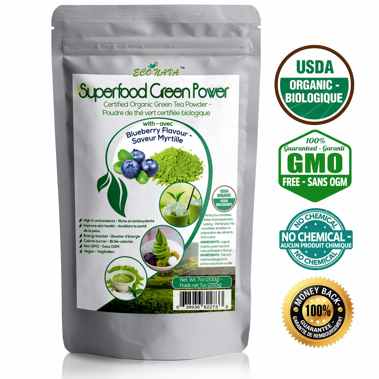 4 Flavors Matcha Powder Bundle 200g Each Premium Grade (Strawberry, Vanilla, Mint, Blueberry)