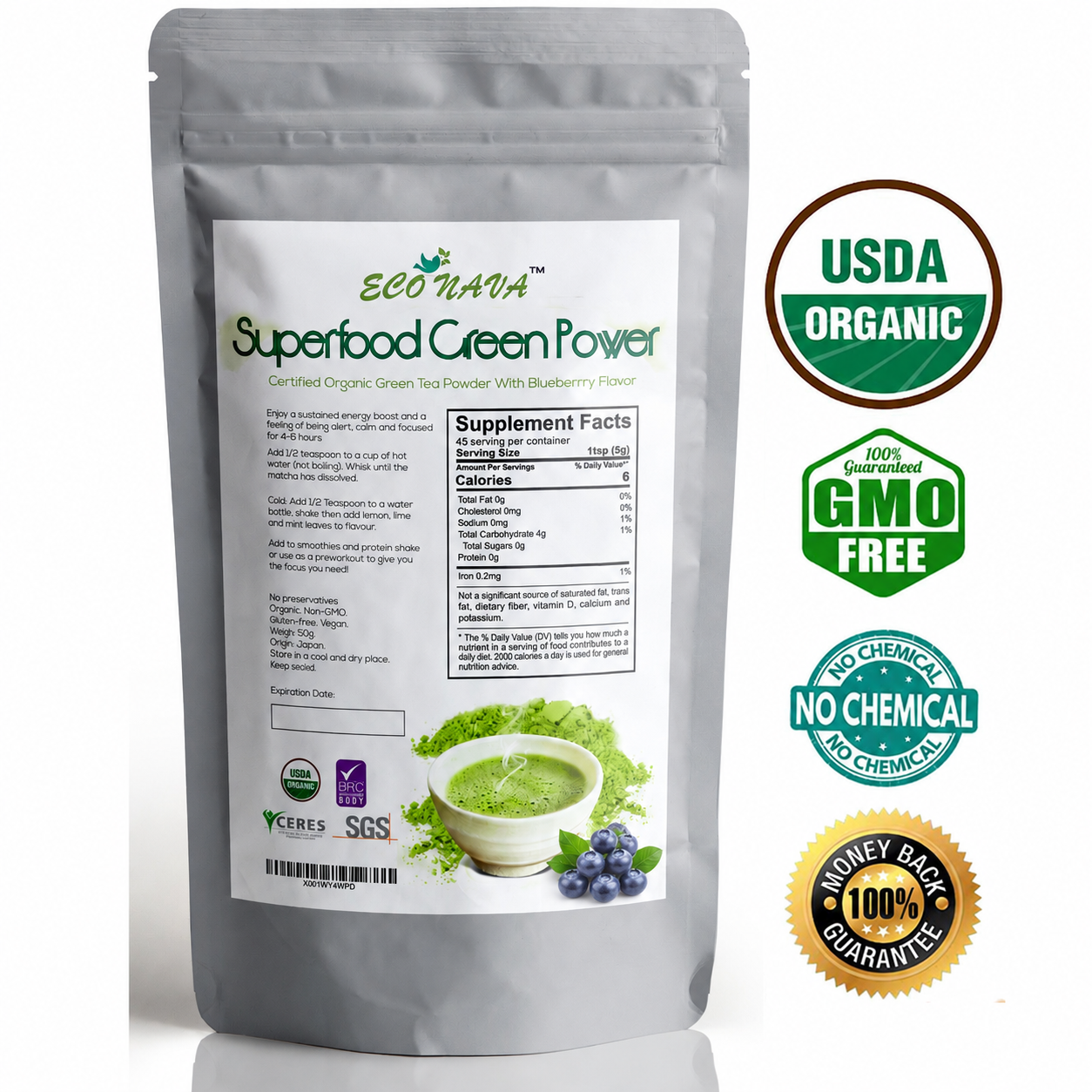 Econava Blueberry Flavor Matcha Powder 200g