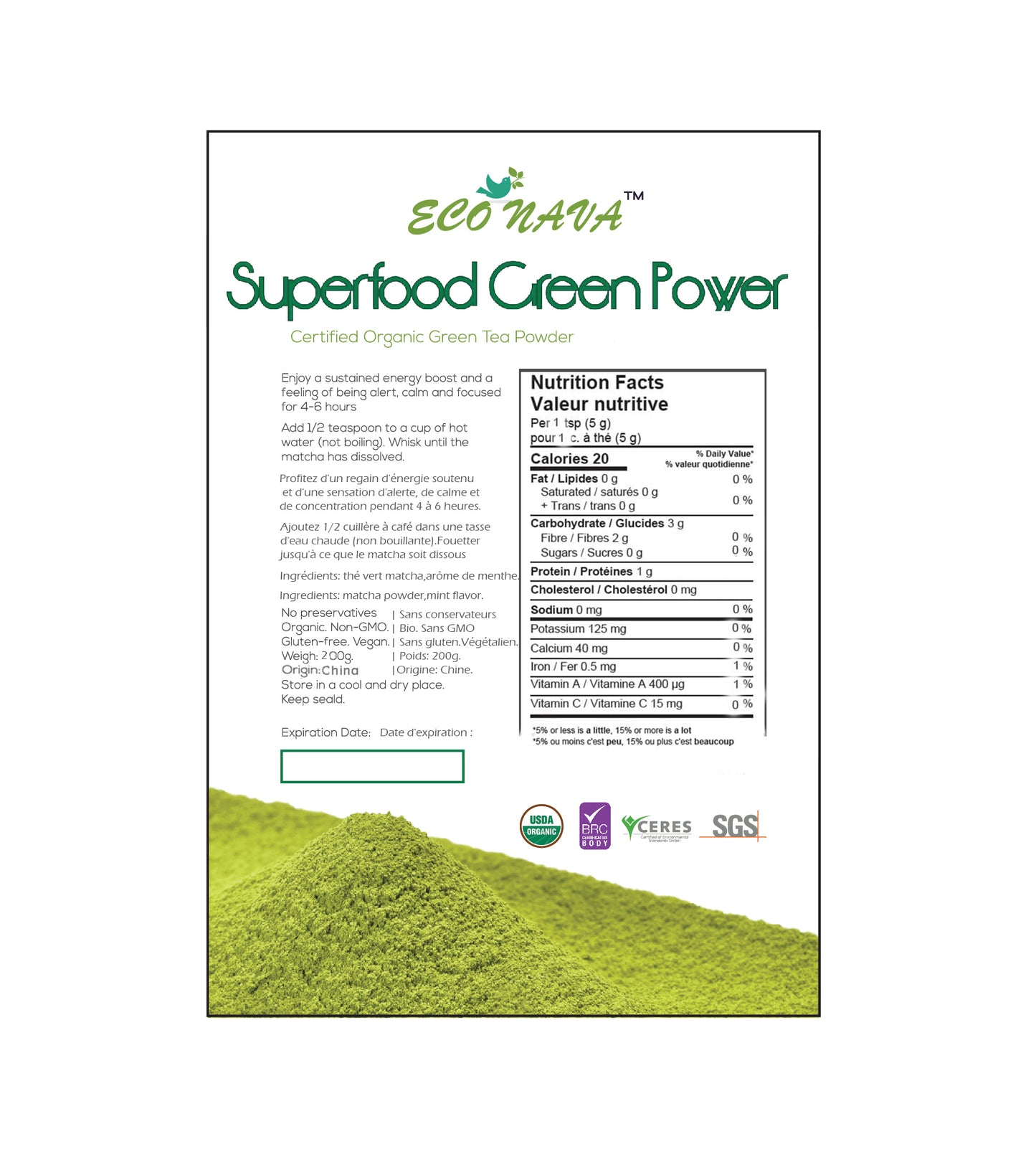 Econava Mint Flavor Matcha Powder 200g