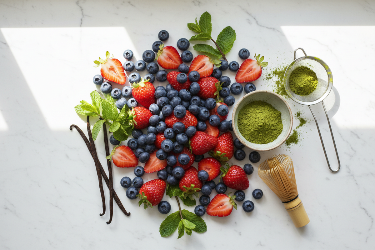 Blueberries, Strawberries, Vanilla, Mint & Matcha