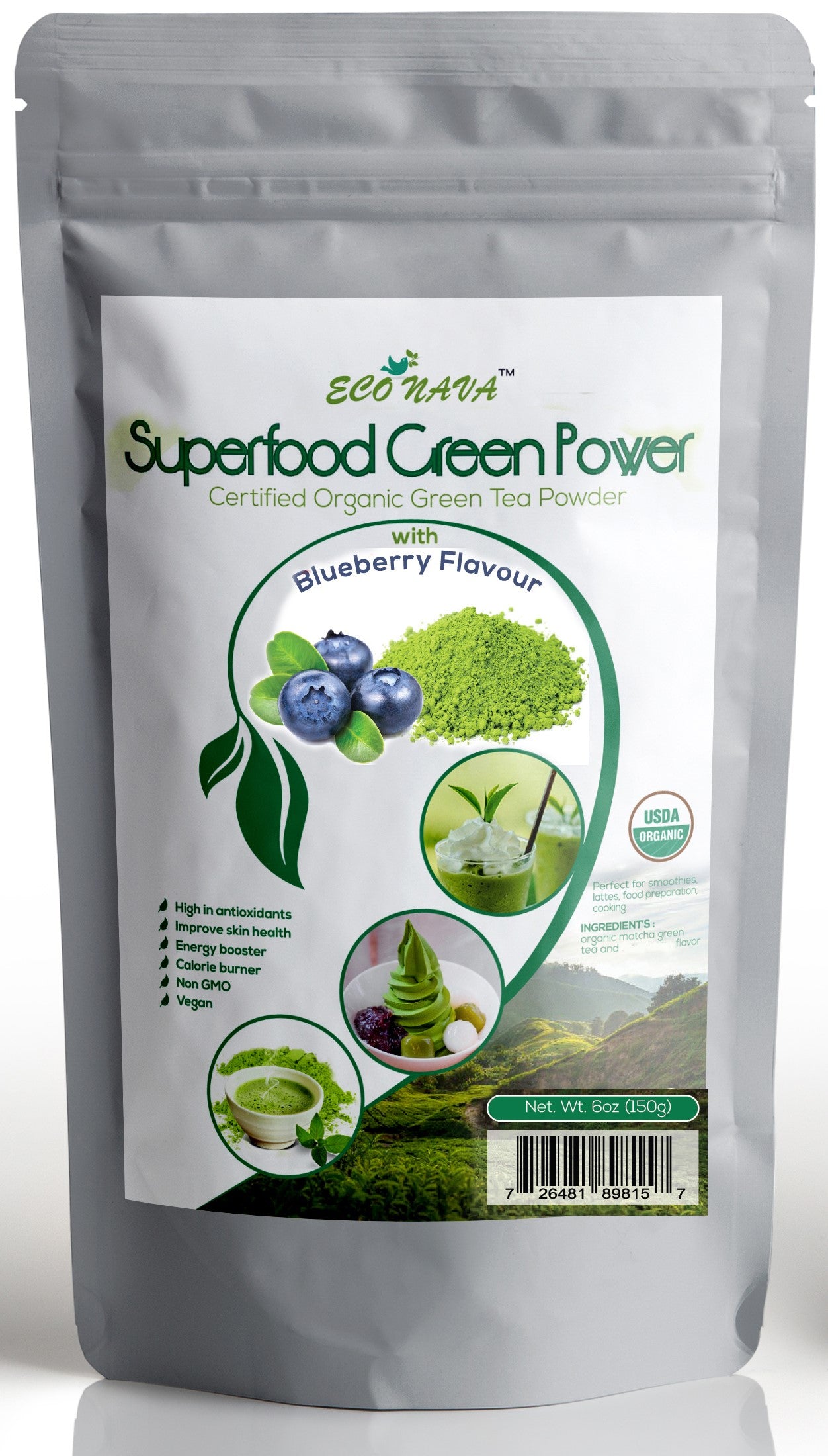Econava Blueberry Flavor Matcha Powder 50g