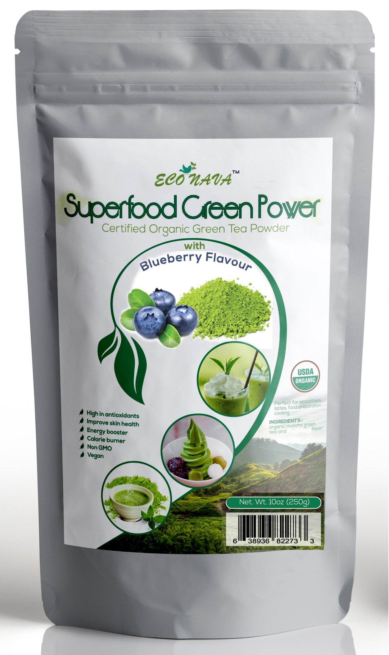 Econava Blueberry Flavor Matcha Powder 50g