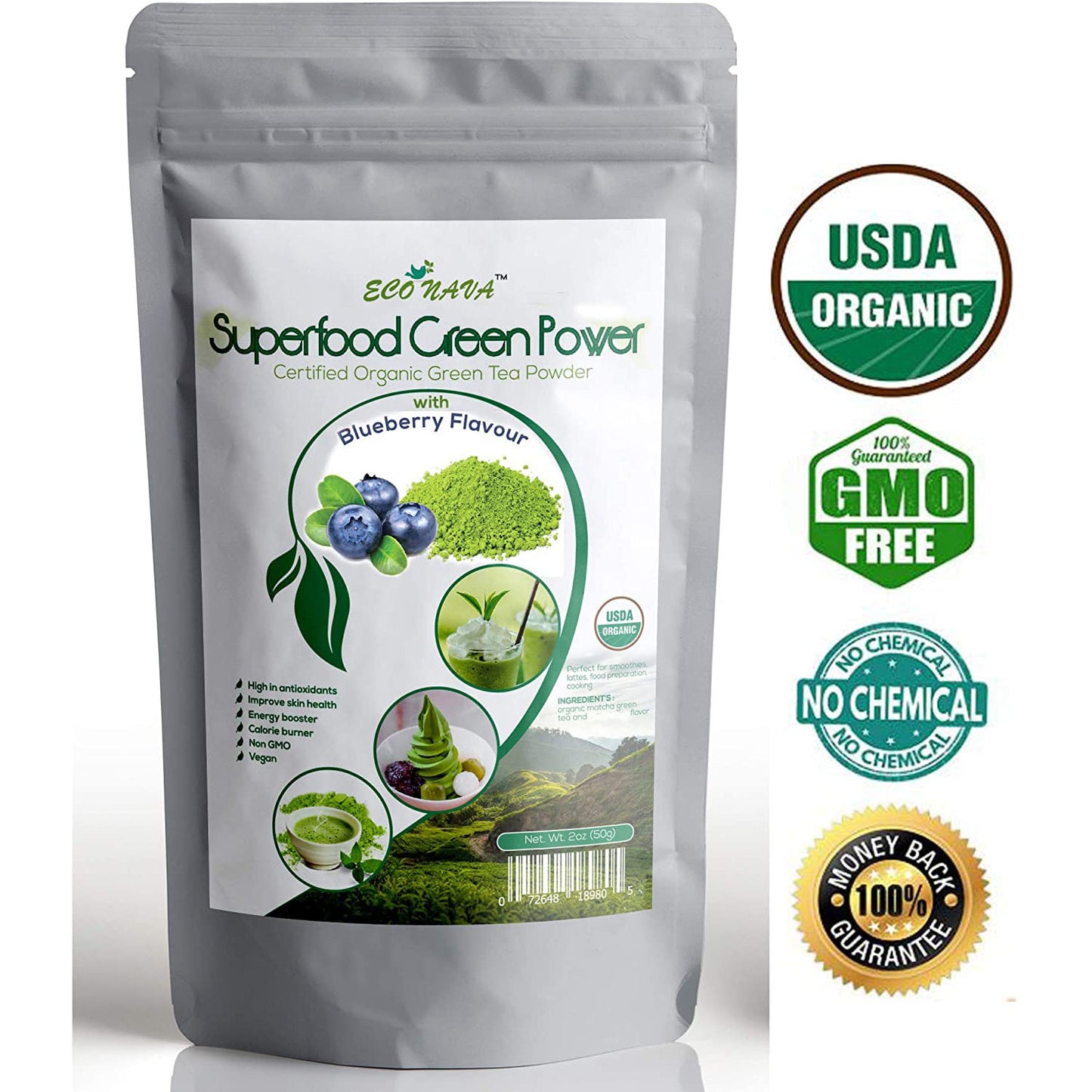 Econava Blueberry Flavor Matcha Powder 50g