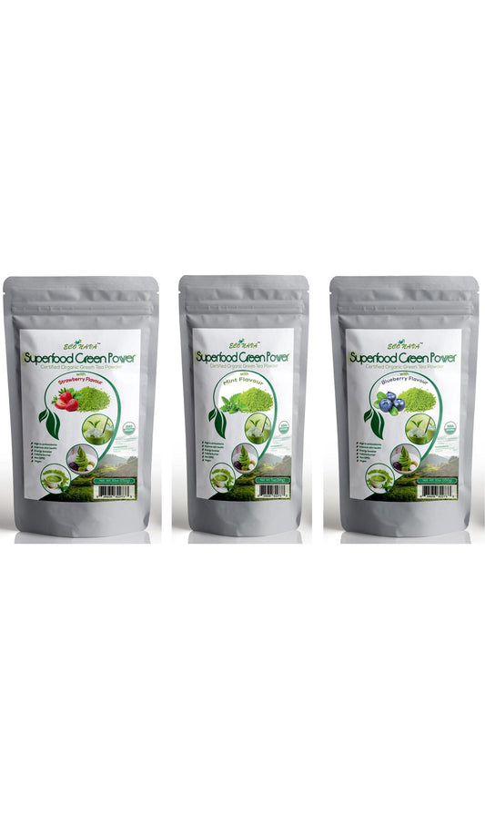 Flavored Matcha Powder 200g bundle includes Strawberry, Blueberry And Mint Natural Flavors