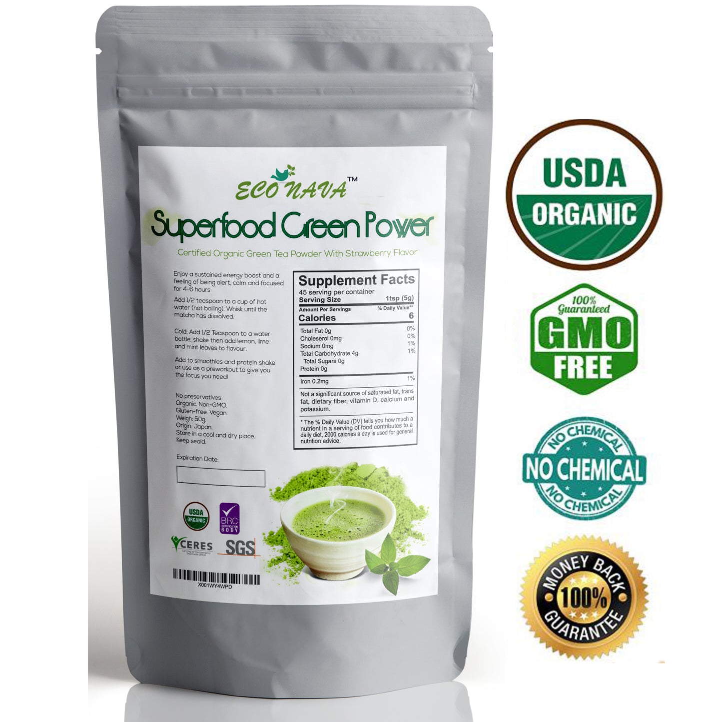 Econava Strawberry Flavor Matcha Powder 50g