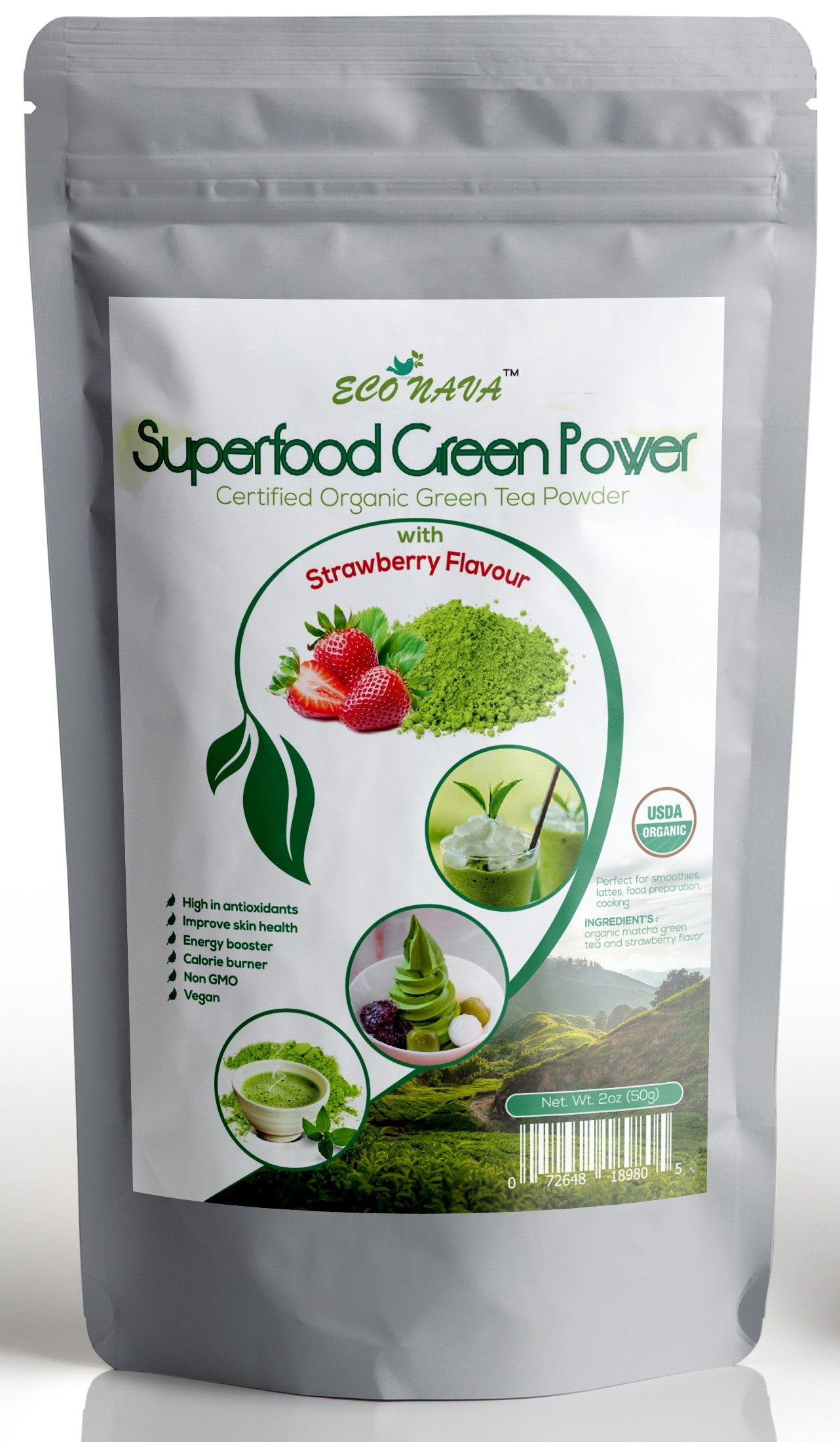 Econava Strawberry Flavor Matcha Powder 50g
