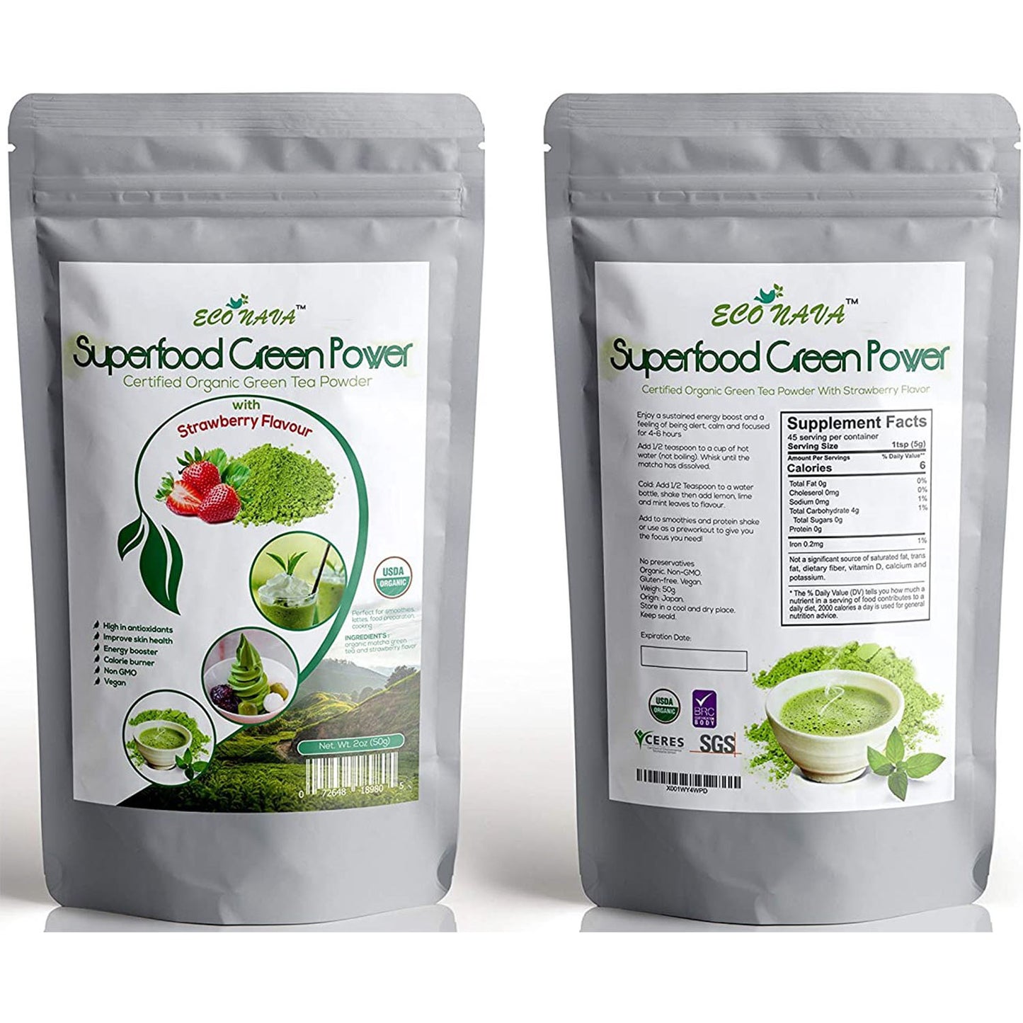 Econava Strawberry Flavor Matcha Powder 50g