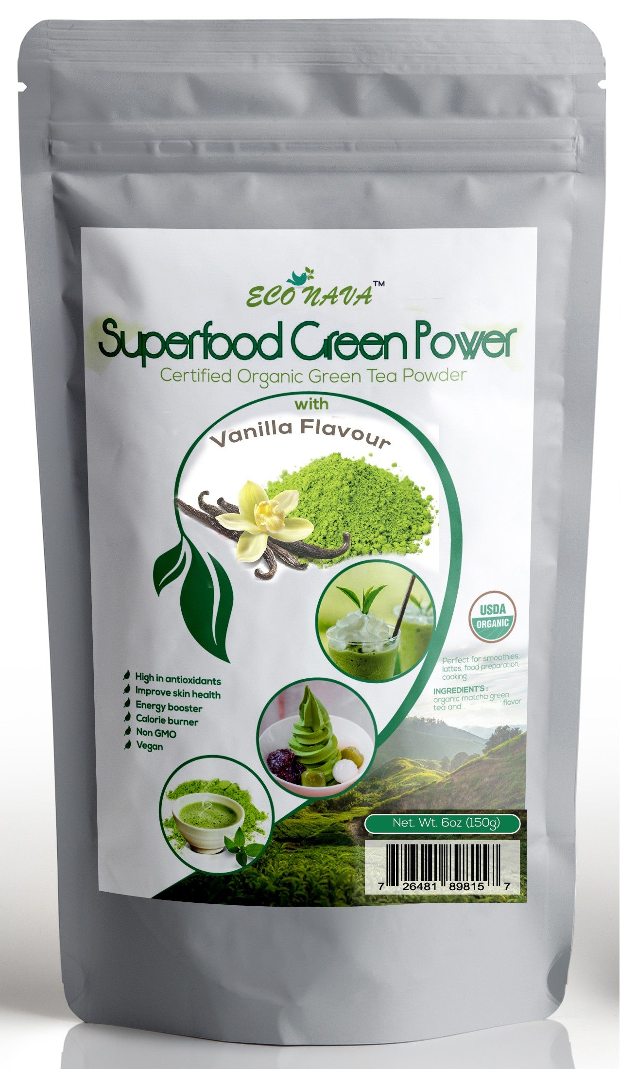 Econava Vanilla Flavor Matcha Powder 50g