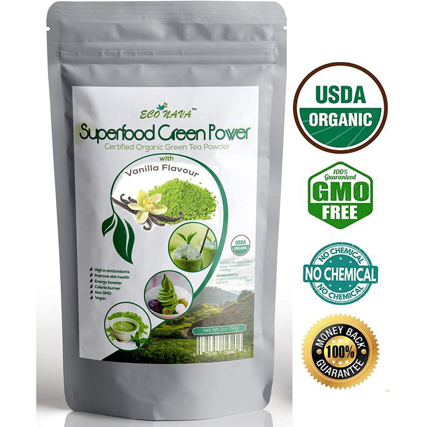 Econava Vanilla Flavor Matcha Powder 50g